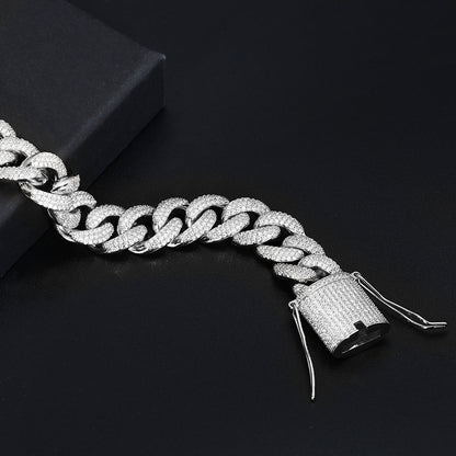 15MM White Gold Plated Chunky Iced out Cuban Link Chain Necklace TRIPOD JEWELRY