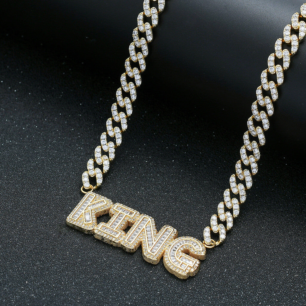 Square Zircon Custom Letter Pendant Necklace Gift For Men 14K Gold Plated TRIPOD JEWELRY