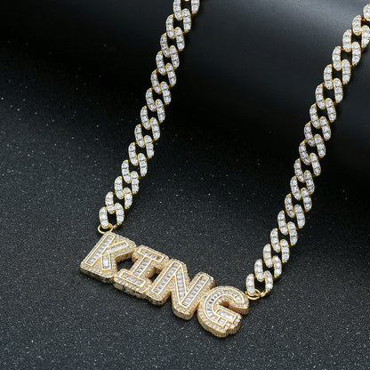Square Zircon Custom Letter Pendant Necklace Gift For Men 14K Gold Plated TRIPOD JEWELRY