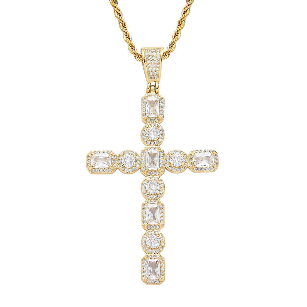 Real 18K Gold/White Gold Plated Zircon Cross Pendant Iced Out Jewelry