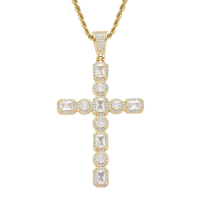 Real 18K Gold/White Gold Plated Zircon Cross Pendant Iced Out Jewelry
