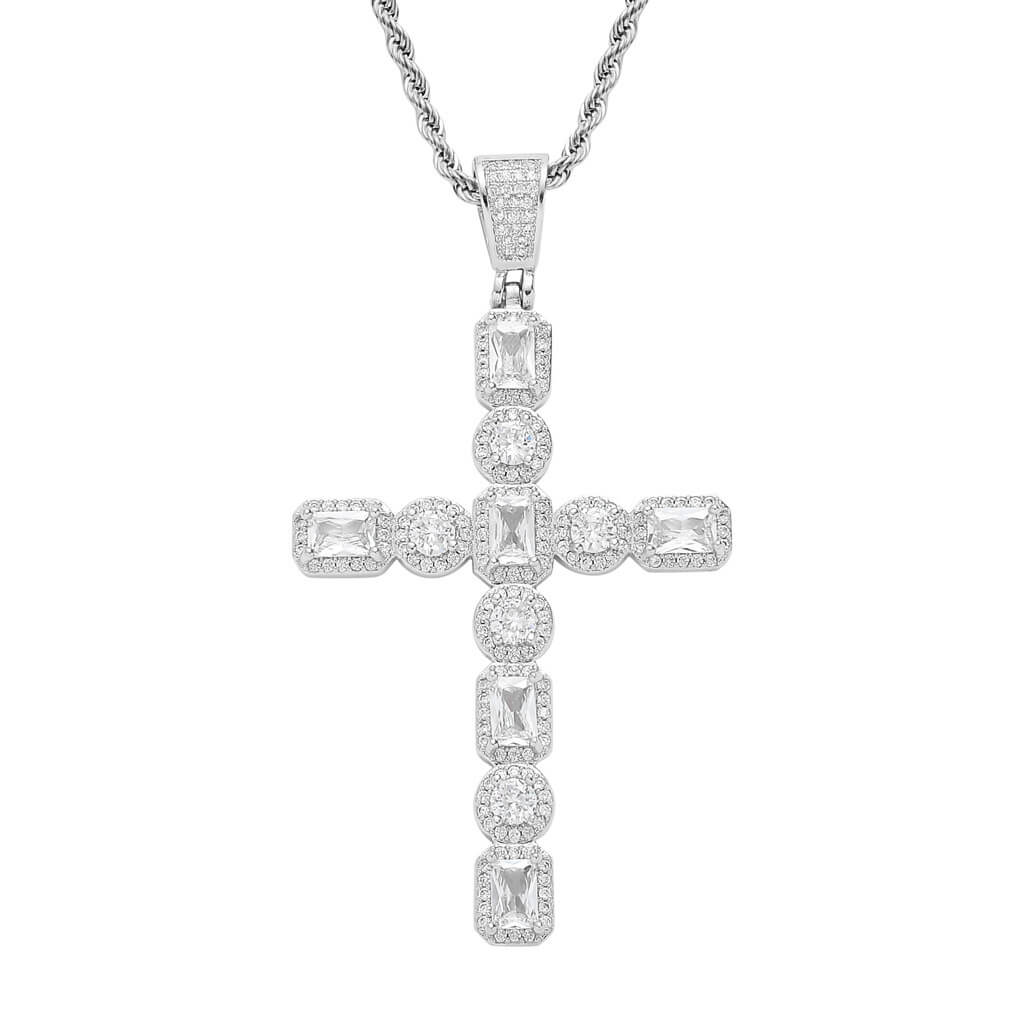 Real 18K Gold/White Gold Plated Zircon Cross Pendant Iced Out Jewelry