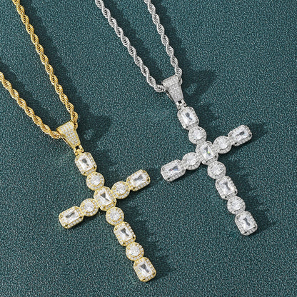Real 18K Gold/White Gold Plated Zircon Cross Pendant Iced Out Jewelry