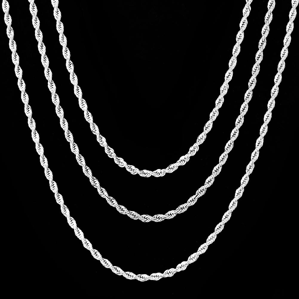 4MM White Gold Rope Chain Necklace Tripodjewelry