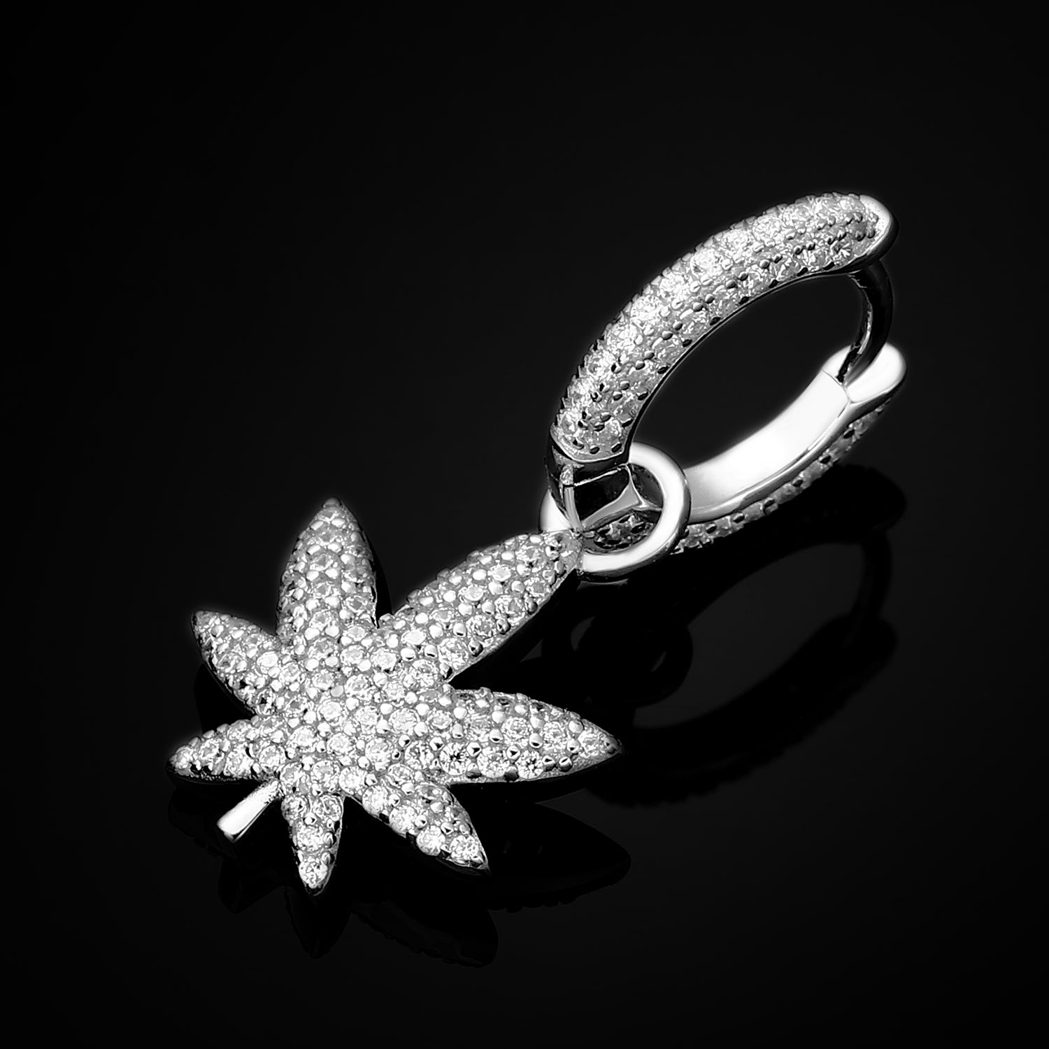 White Gold Iced Out Leaf Earrings Tripodjewelry