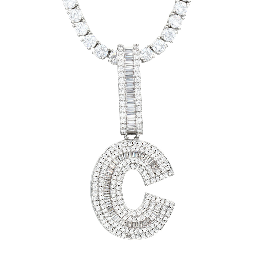 White Gold Plated Cubic Zirconia Initial Pendant | Letter Necklaces