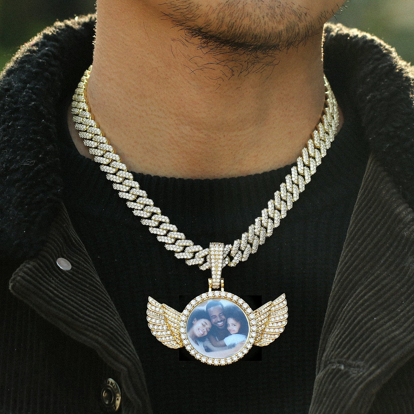 Iced Custom AngeL Wings Photo Pendant