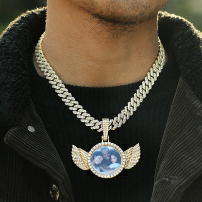 Iced Custom AngeL Wings Photo Pendant
