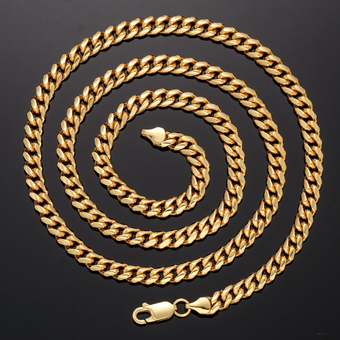 3/4/5/6MM Gold Plated Lobster Lock Miami Cuban Link Chain Necklace