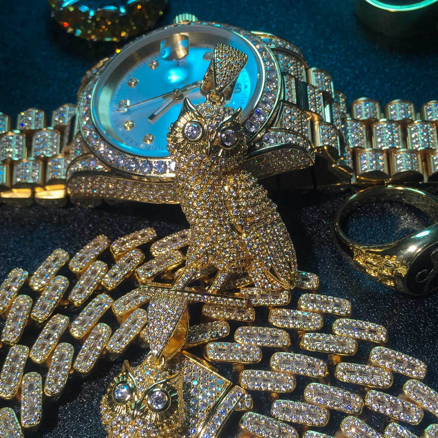 14k Gold Plated Iced Out CZ Owl Bird Pendant Hip Hop Jewelry Tripodjewelry