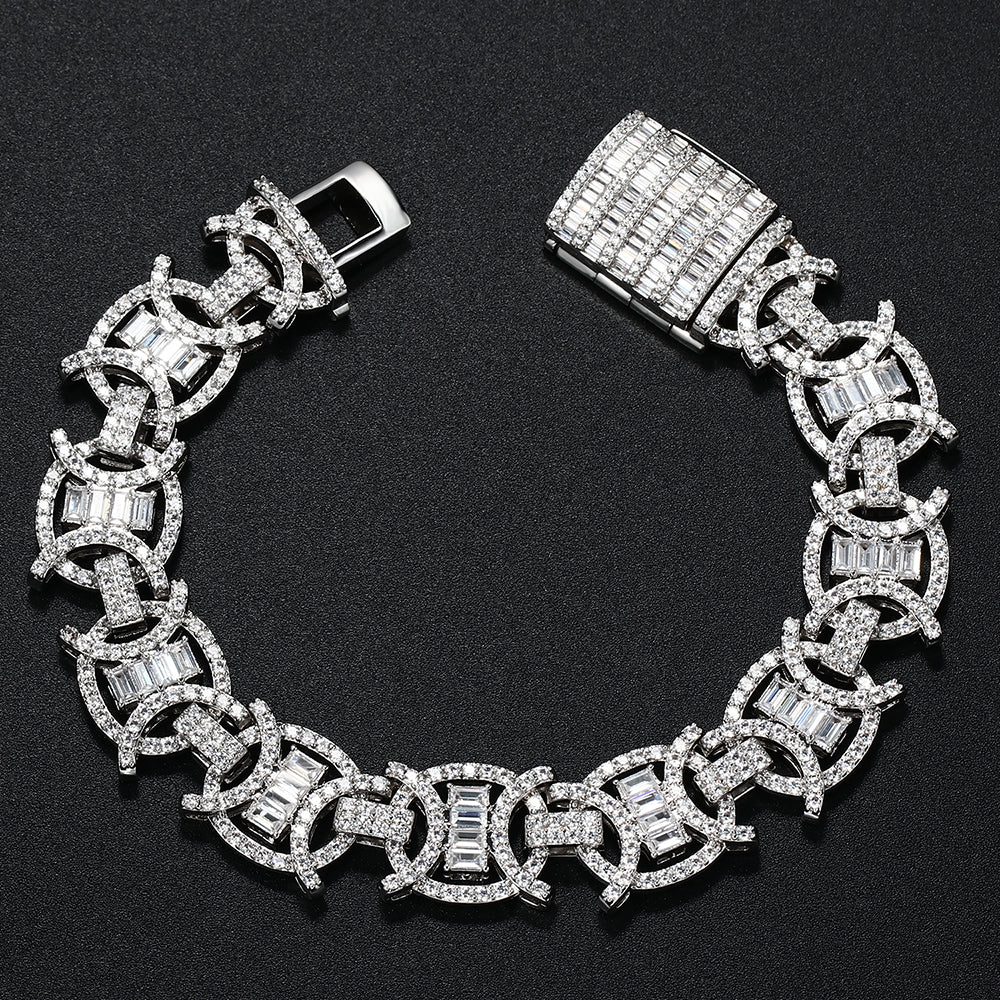 White Gold Plated Iced Out Round Design Fashion Link Bracelet