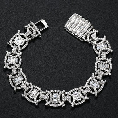 White Gold Plated Iced Out Round Design Fashion Link Bracelet