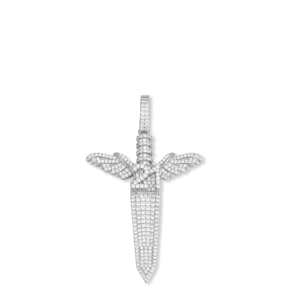 White Gold Angel Sword Pendant Tripodjewelry