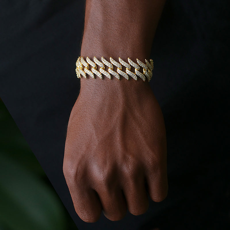 15MM 18K Gold Plated Simulated Iced Out Cuban Link Bracelet