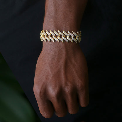 15MM 18K Gold Plated Simulated Iced Out Cuban Link Bracelet
