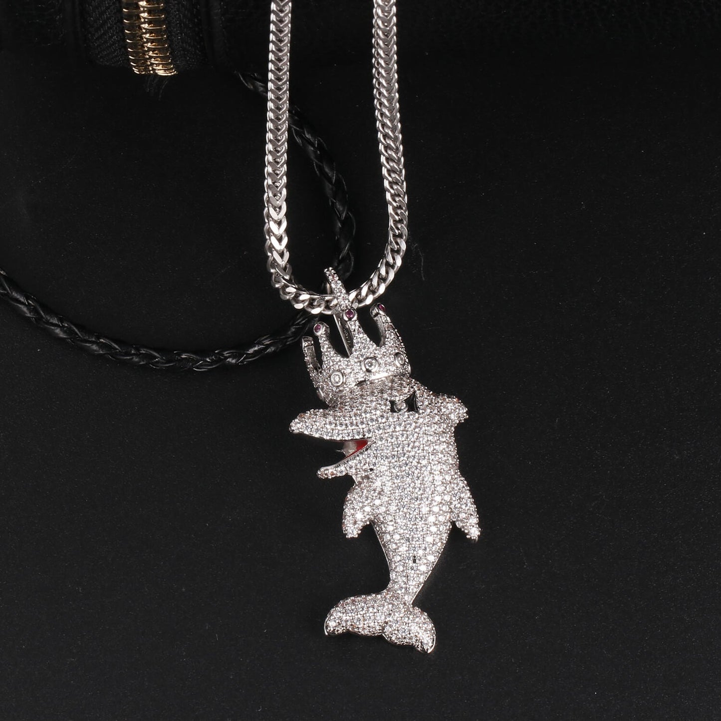 White Gold Iced Out King Dolphin Pendants For Men Necklace Tripodjewelry