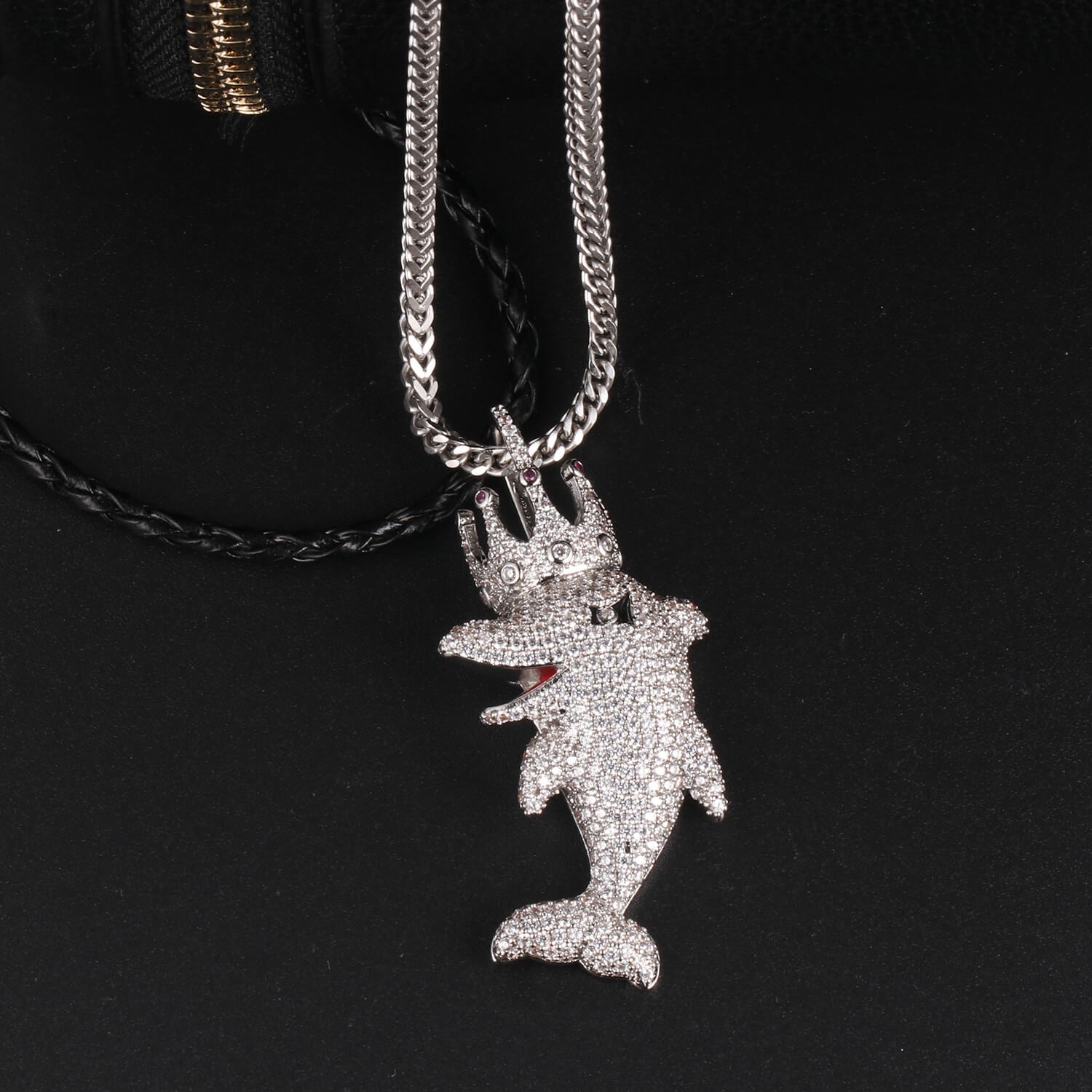 White Gold Iced Out King Dolphin Pendants For Men Necklace Tripodjewelry