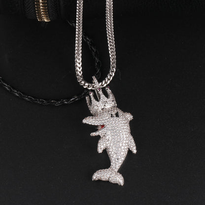 White Gold Iced Out King Dolphin Pendants For Men Necklace Tripodjewelry