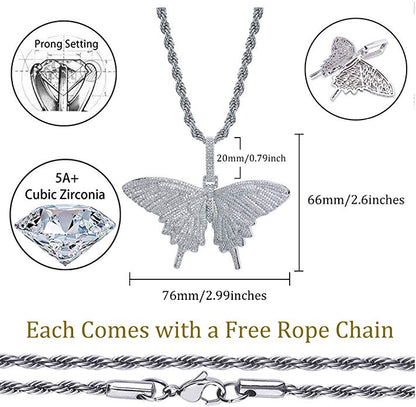 White Gold Iced Out Butterfly Pendant