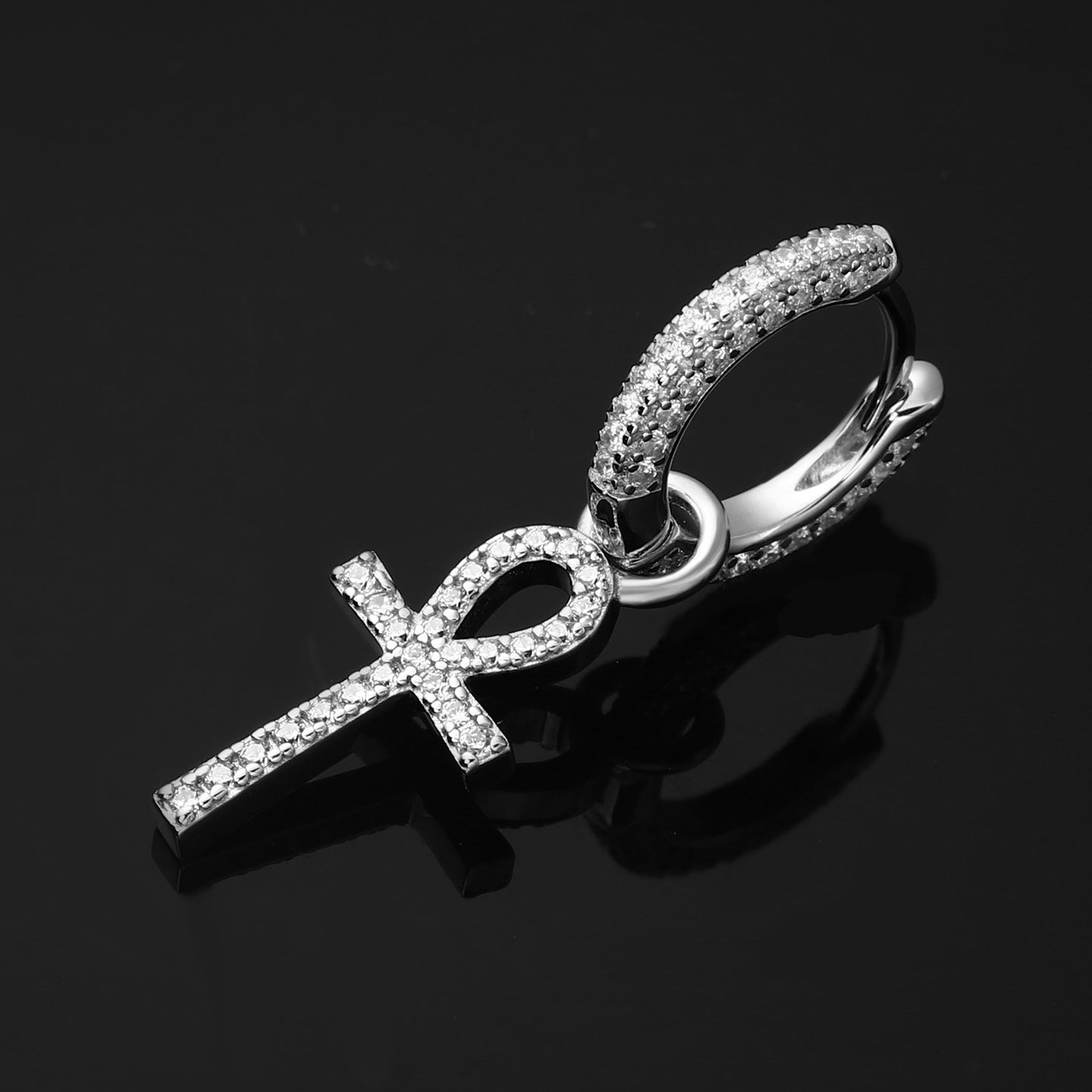 White Gold Iced Out Ankh Cross Earrings