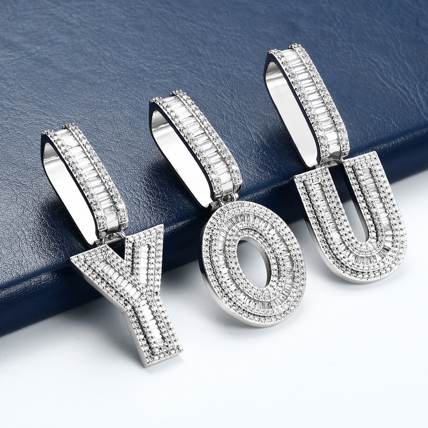 White Gold Plated Cubic Zirconia Initial Pendant | Letter Necklaces