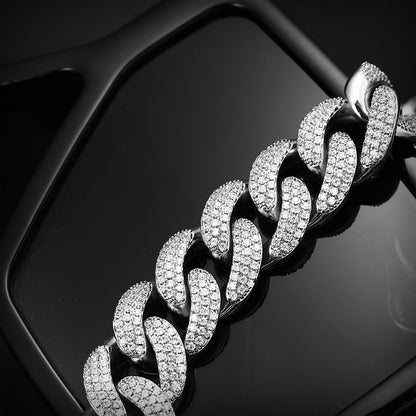 15MM White Gold Plated Chunky Iced out Cuban Link Chain Necklace TRIPOD JEWELRY
