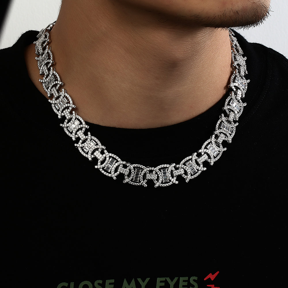 White Gold Plated Iced Out Round Design Fashion Link Chain Necklace Tripodjewelry