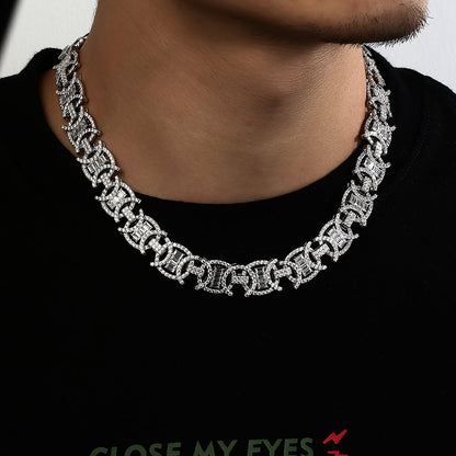 White Gold Plated Iced Out Round Design Fashion Link Chain Necklace Tripodjewelry