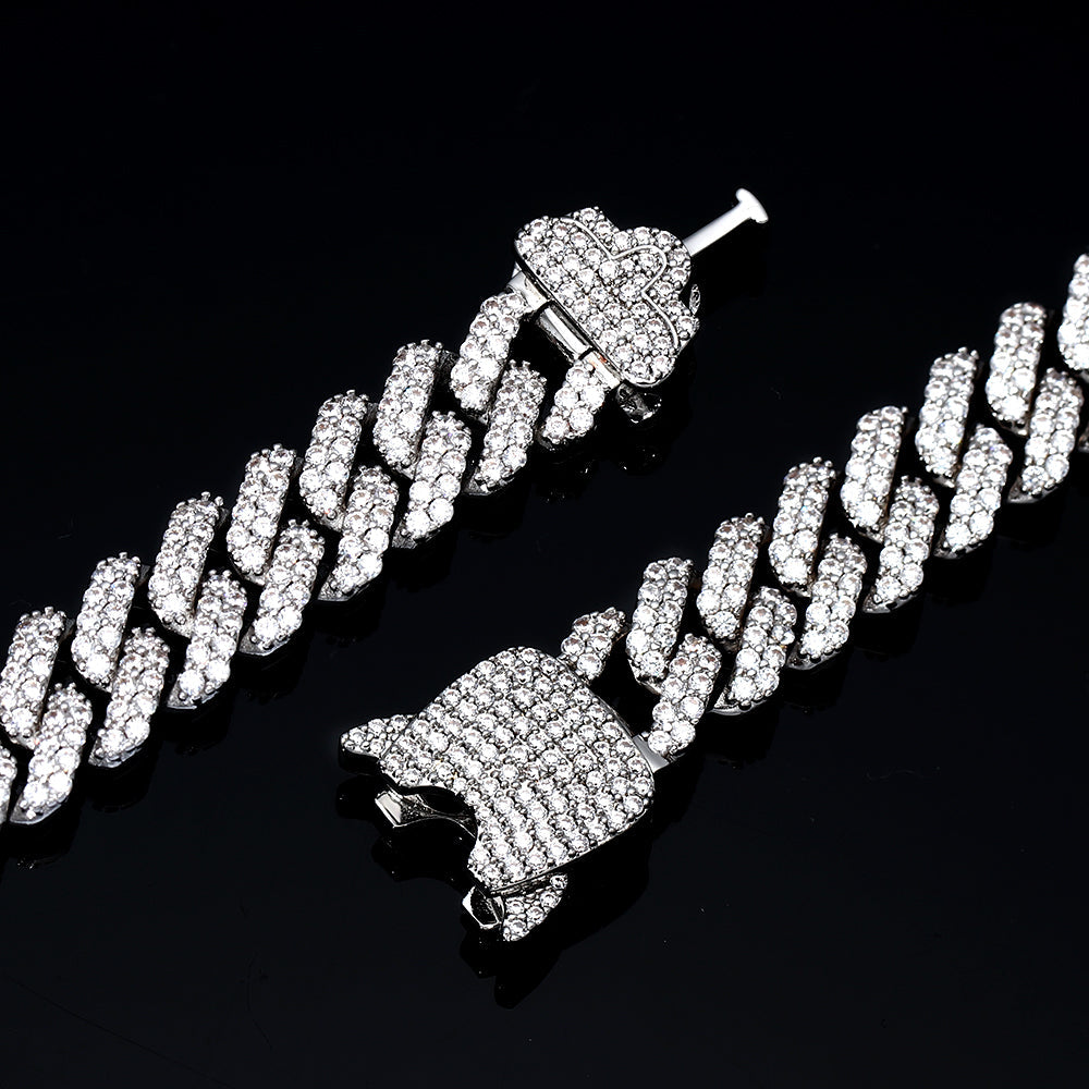 12MM White Gold Plated New button Iced Out Cuban Link Chain Tripodjewelry