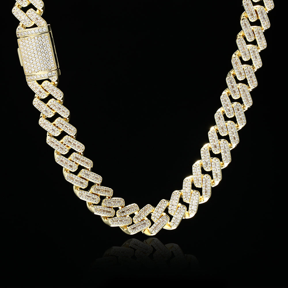14K Gold Iced Out Prong Cuban Link Chain Necklace Tripodjewelry