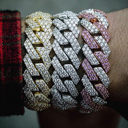 12MM White Gold Plated Iced Out Cuban Link Bracelet