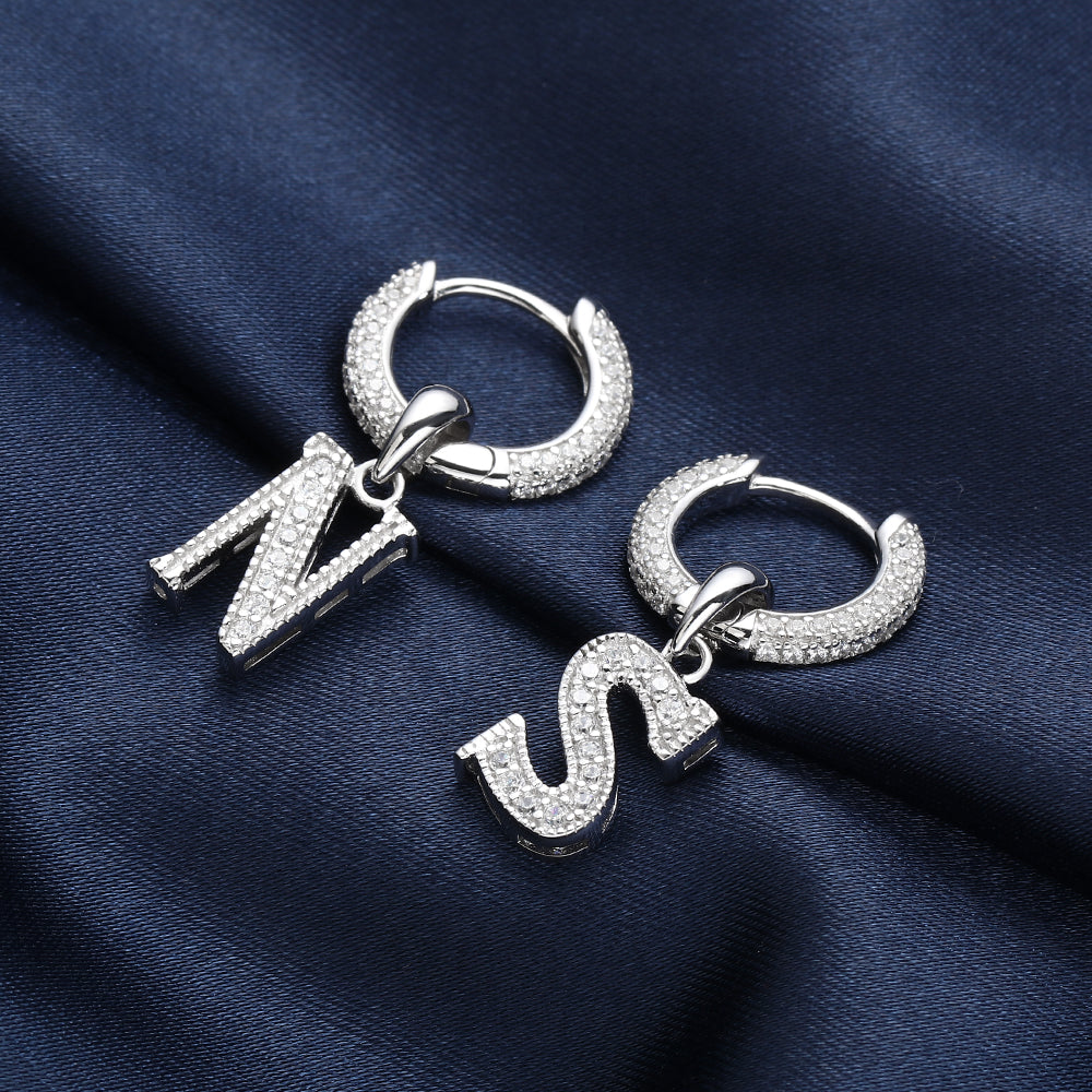 White Gold Iced Out Letter Earrings