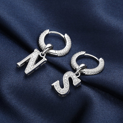 White Gold Iced Out Letter Earrings