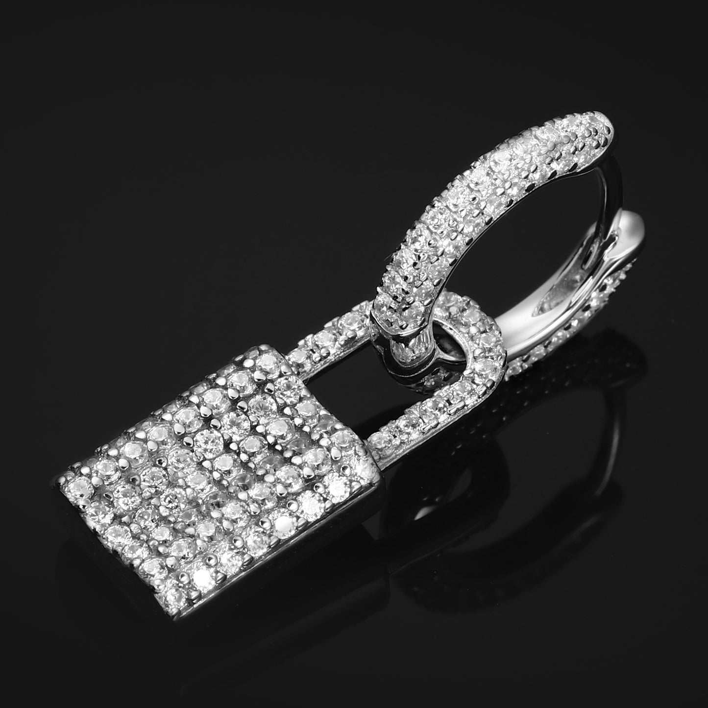 White Gold Iced Out Lock Earrings