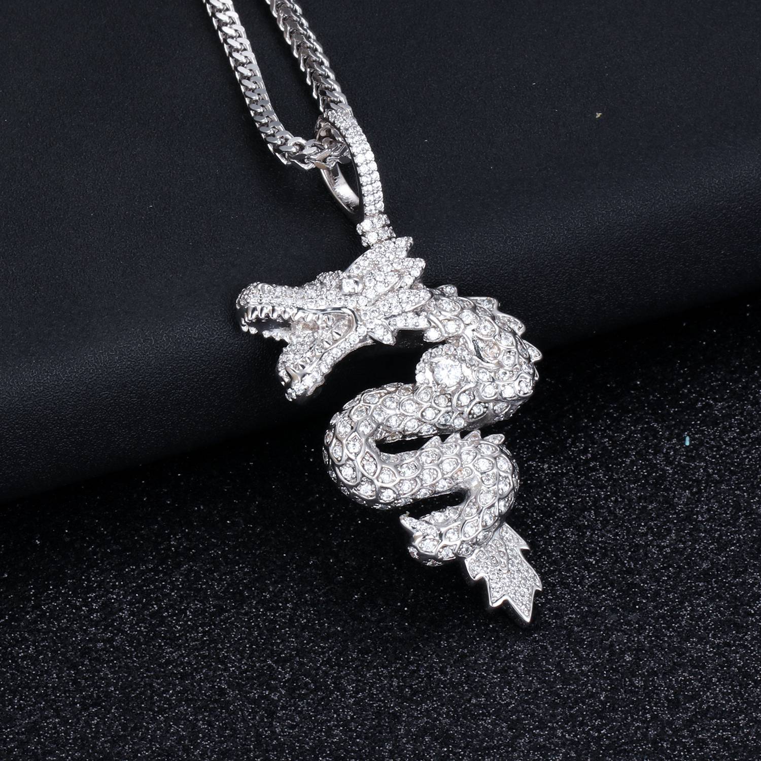 White Gold Plated Chinese Dragon Pendant - Tripodjewelry