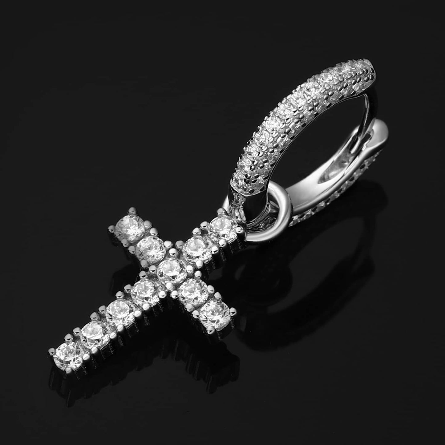 White Gold Iced Out Cross Earrings