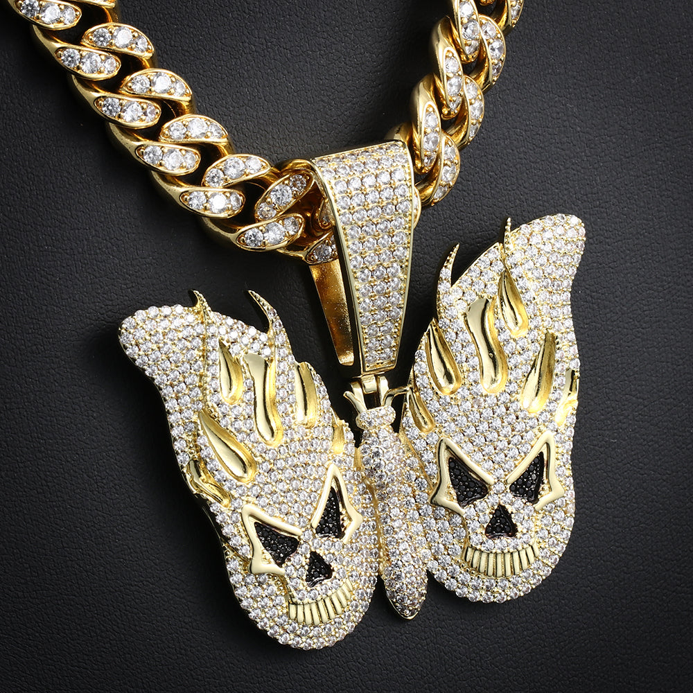 14k Gold Iced Evil Butterfly Pendant Tripodjewelry