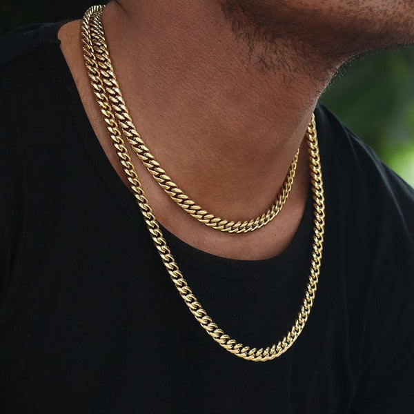 8MM 14K Gold Plated Miami Cuban Link Chain Necklace