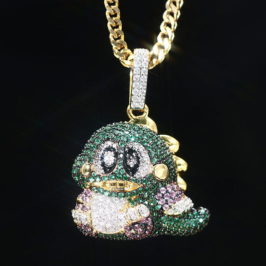 18K Gold Iced Out Dinosaur Pendant Necklace For Men Tripodjewelry
