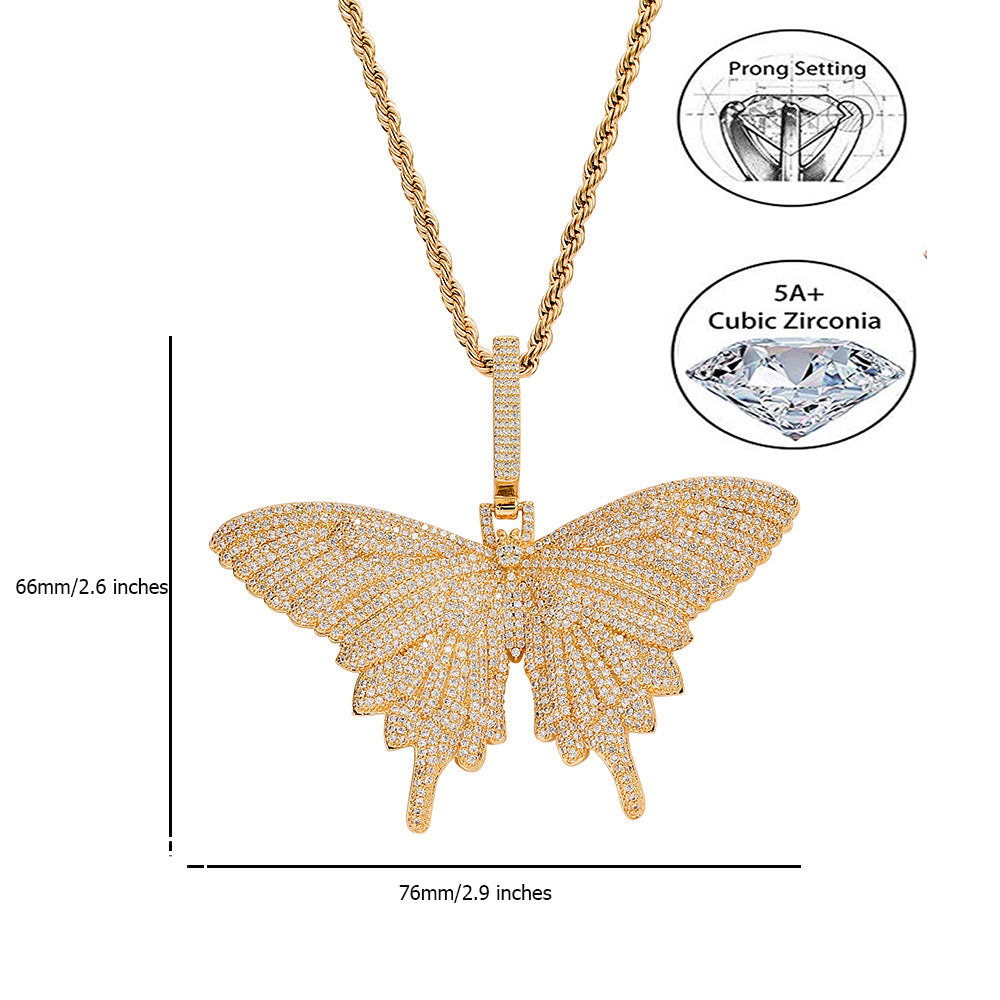 14K Gold Iced Out Butterfly Pendant Tripodjewelry