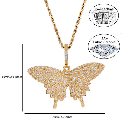 14K Gold Iced Out Butterfly Pendant Tripodjewelry