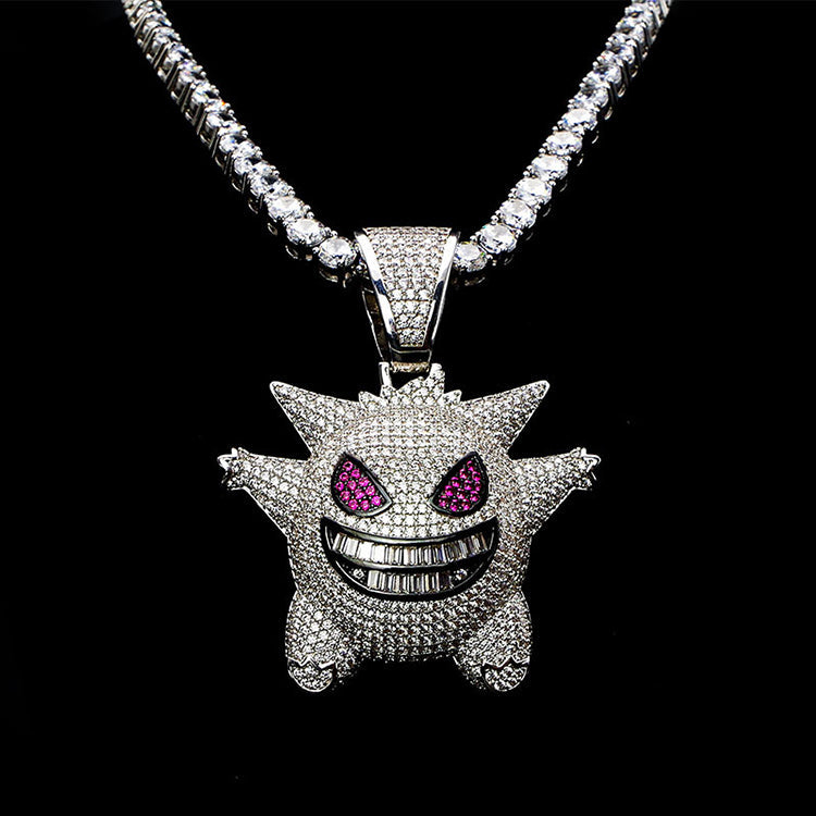 White Gold Iced Gengar Pendant Tripodjewelry