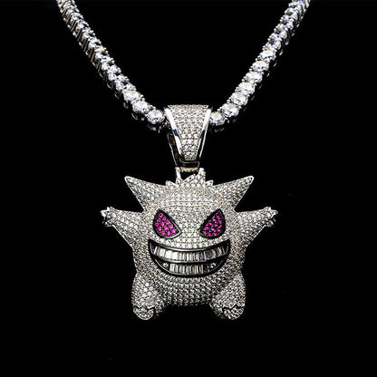 White Gold Iced Gengar Pendant Tripodjewelry
