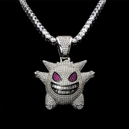 White Gold Iced Gengar Pendant Tripodjewelry
