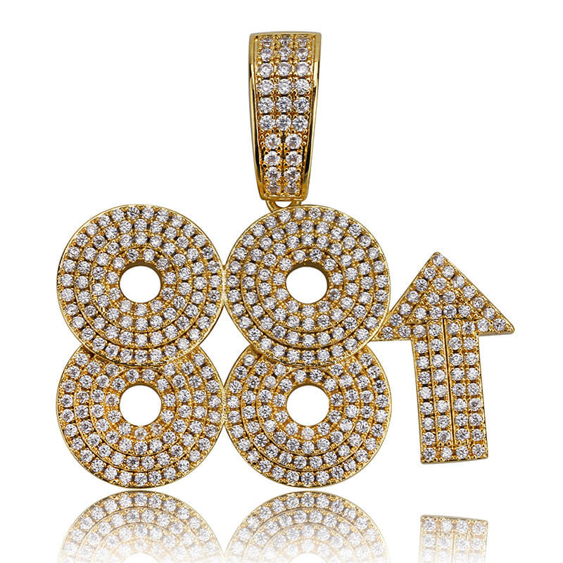 Gold Plated 88 Rising Ice Out Pendant Necklace Tripodjewelry
