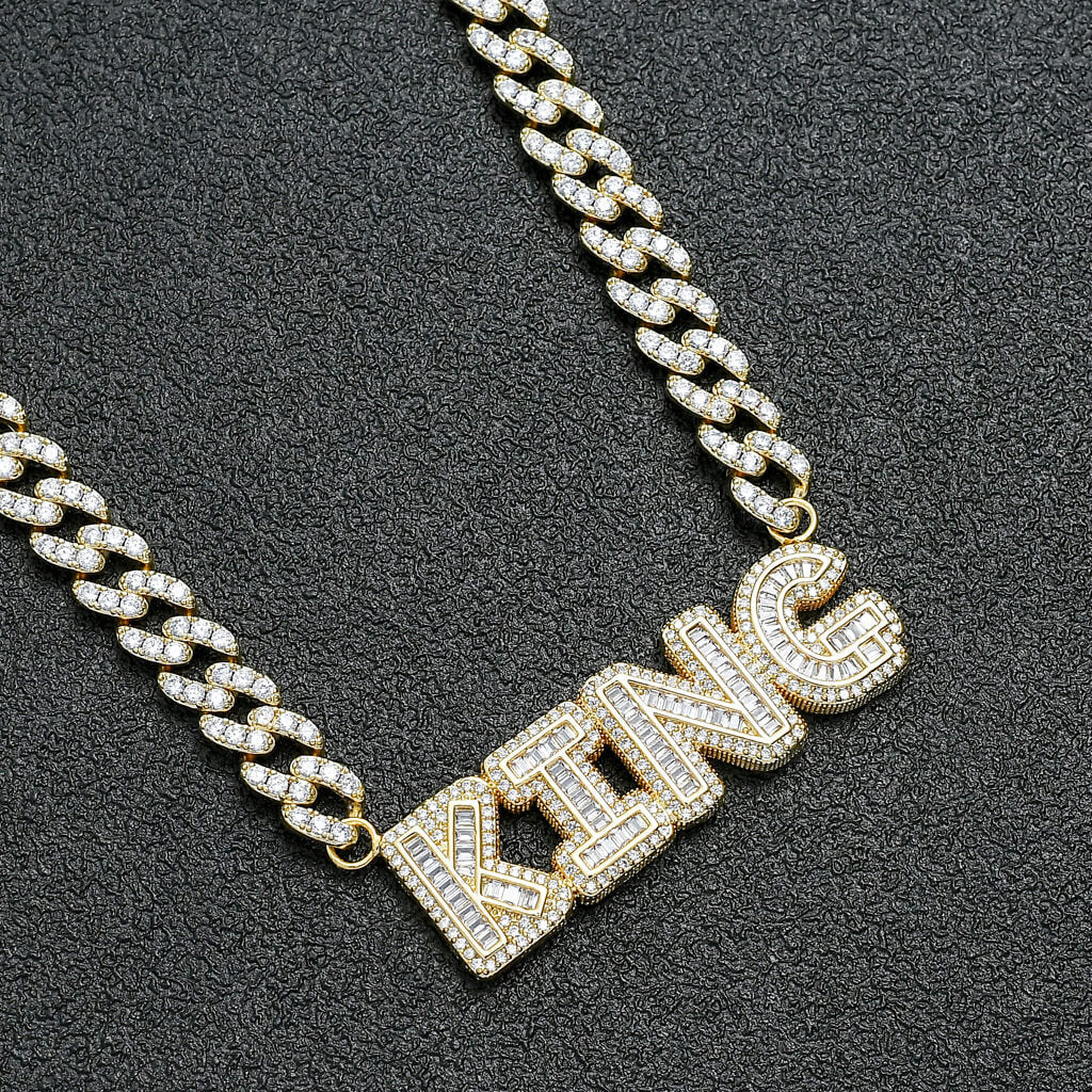Square Zircon Custom Letter Pendant Necklace Gift For Men 14K Gold Plated TRIPOD JEWELRY