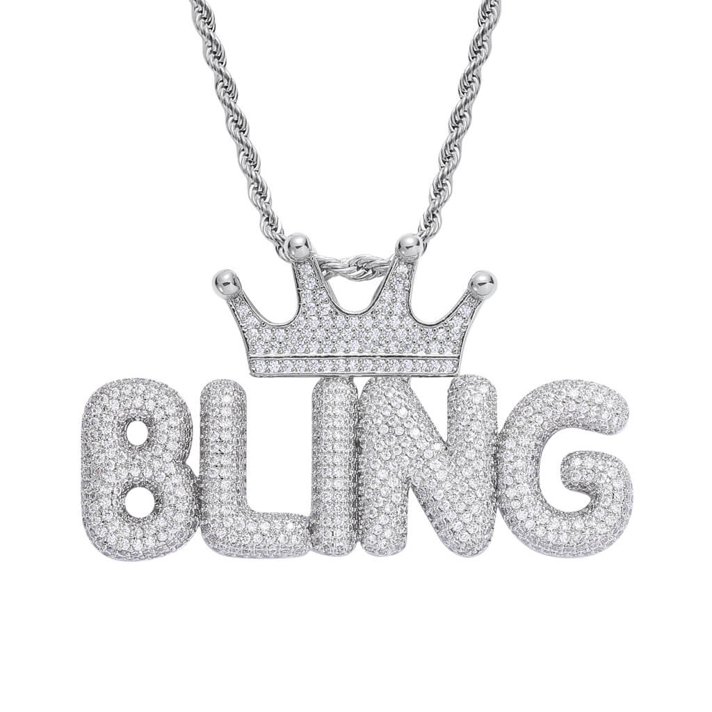Crown Letter Custom Zircon Bubble Pendant Gold Plated Necklace For Men TRIPOD JEWELRY