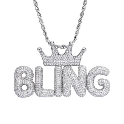 Crown Letter Custom Zircon Bubble Pendant Gold Plated Necklace For Men TRIPOD JEWELRY