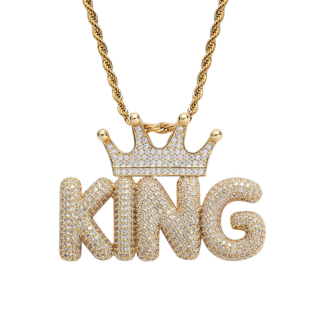 Crown Letter Custom Zircon Bubble Pendant Gold Plated Necklace For Men TRIPOD JEWELRY
