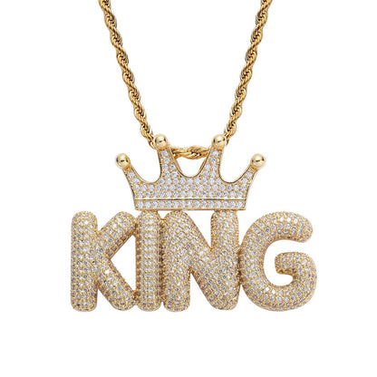 Crown Letter Custom Zircon Bubble Pendant Gold Plated Necklace For Men TRIPOD JEWELRY